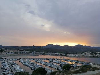 High angle view of river against sky during sunset