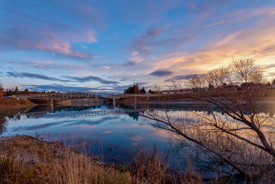 Scenic view of lake against sky during sunset