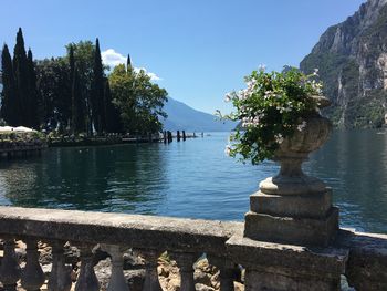 Scenic view of lake against clear sky