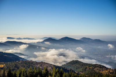 Scenic view of mountains against clear sky