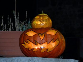 Close-up of illuminated halloween pumpkin