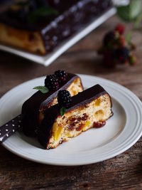 Close-up of dessert in plate on table