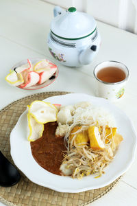 High angle view of food in plate on table