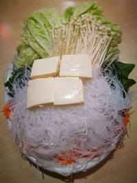 High angle view of food in plate