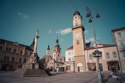 Low angle view of cathedral located in banska bystrica, old town in central slovakia.