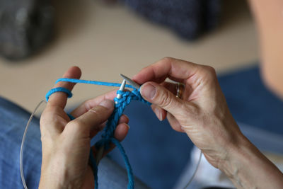 Close-up of woman knitting