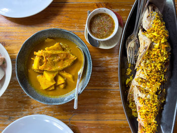 High angle view of food on table