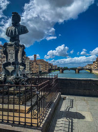 Statue of city against cloudy sky