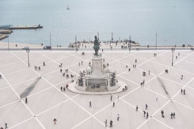 High angle view of people at town square