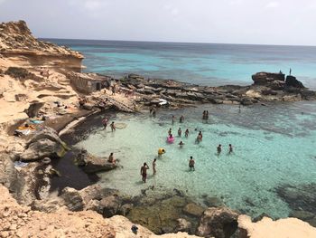 High angle view of people at beach