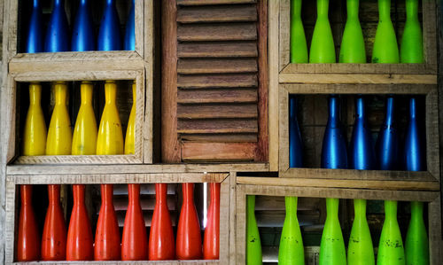 Close-up of multi colored bottles pattern