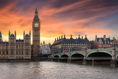 View of tower bridge over river against cloudy sky