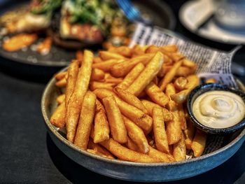 High angle view of food in plate on table