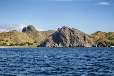 Scenic view of sea and rocks against sky