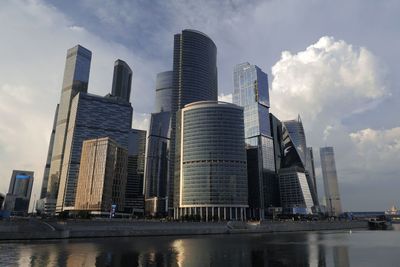 Moscow, russia, view on complex of skyscrapers on against sky.