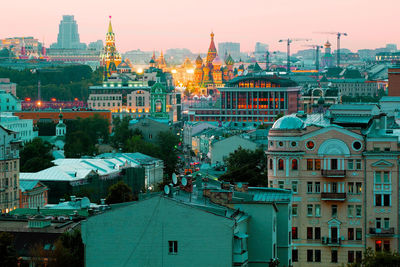 High angle view of buildings in city