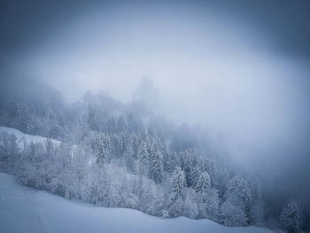 Aerial view of landscape against sky during winter