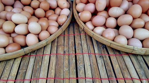 High angle view of eggs in market