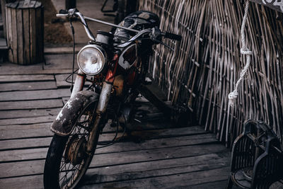 High angle view of motorcycle parked outdoors