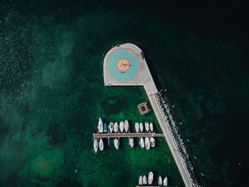 High angle view of swimming pool by lake