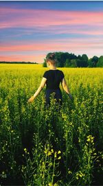 Rear view of person standing in field