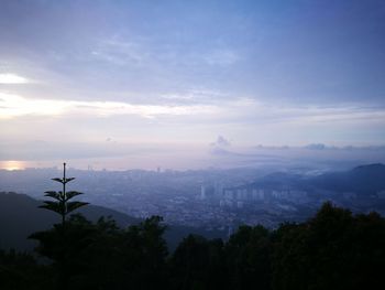 Scenic view of landscape against sky at sunset