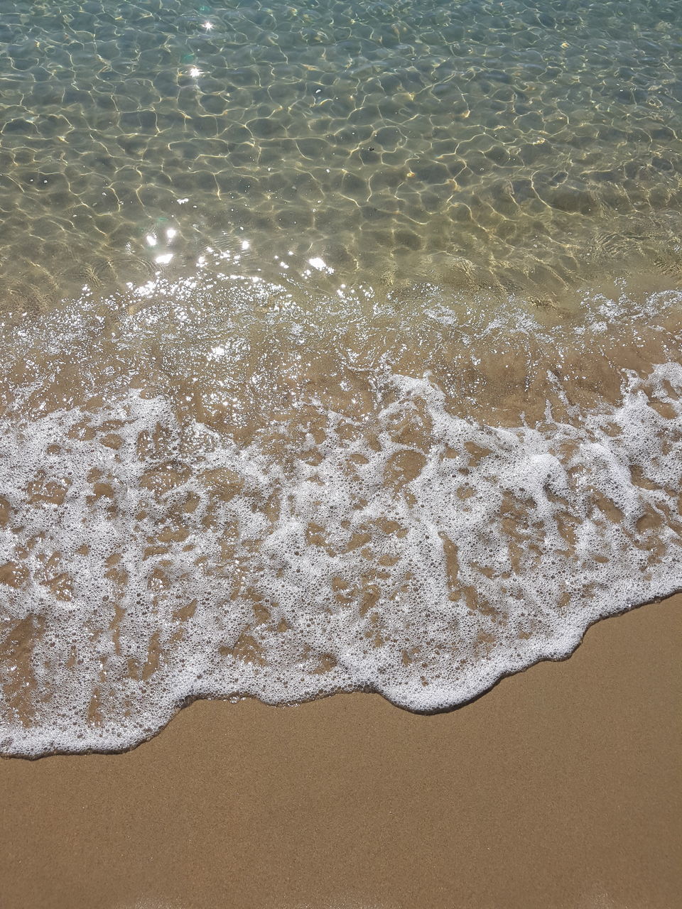 HIGH ANGLE VIEW OF WAVE RUSHING TOWARDS SHORE