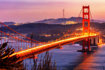 View of suspension bridge against sky during sunset