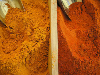 Directly above shot of spices in containers at market stall