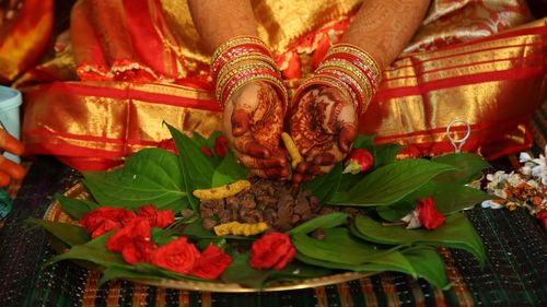 Bridal having some traditional way of marriage , at the time of marriage