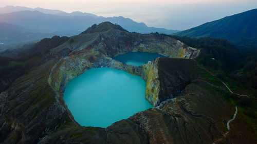 Aerial photo of kelimutu mountain