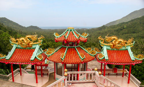 High angle view of temple against sky