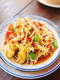 High angle view of noodles served in plate