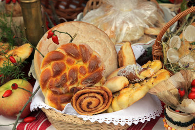 Various loaf of breads arranged on table during christmas