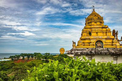 Temple view at morning with bright sky background in details