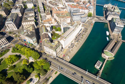 High angle view of buildings in city