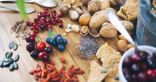 High angle view of fruits on table