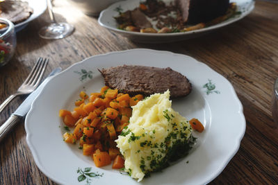 Close-up of food in plate on table