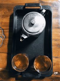 High angle view of coffee on table