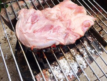 High angle view of meat in container