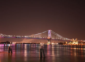 View of suspension bridge at night