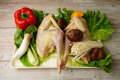 High angle view of vegetables on cutting board