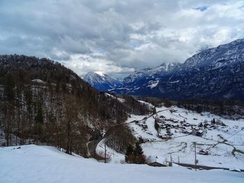 Scenic view of snowcapped mountains against sky