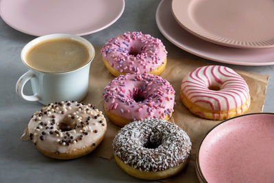 Close-up of donuts on table