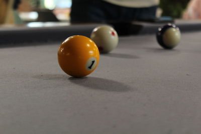 Close-up of snooker balls on table