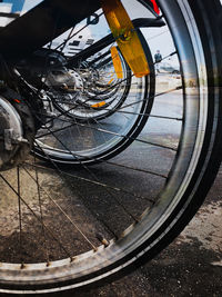 High angle view of bicycle parked on street