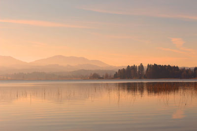 Scenic view of lake against sky during sunset