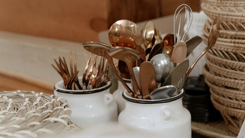 Close-up of glass jar on table