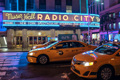 View of city street at night