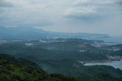 High angle view of city against sky